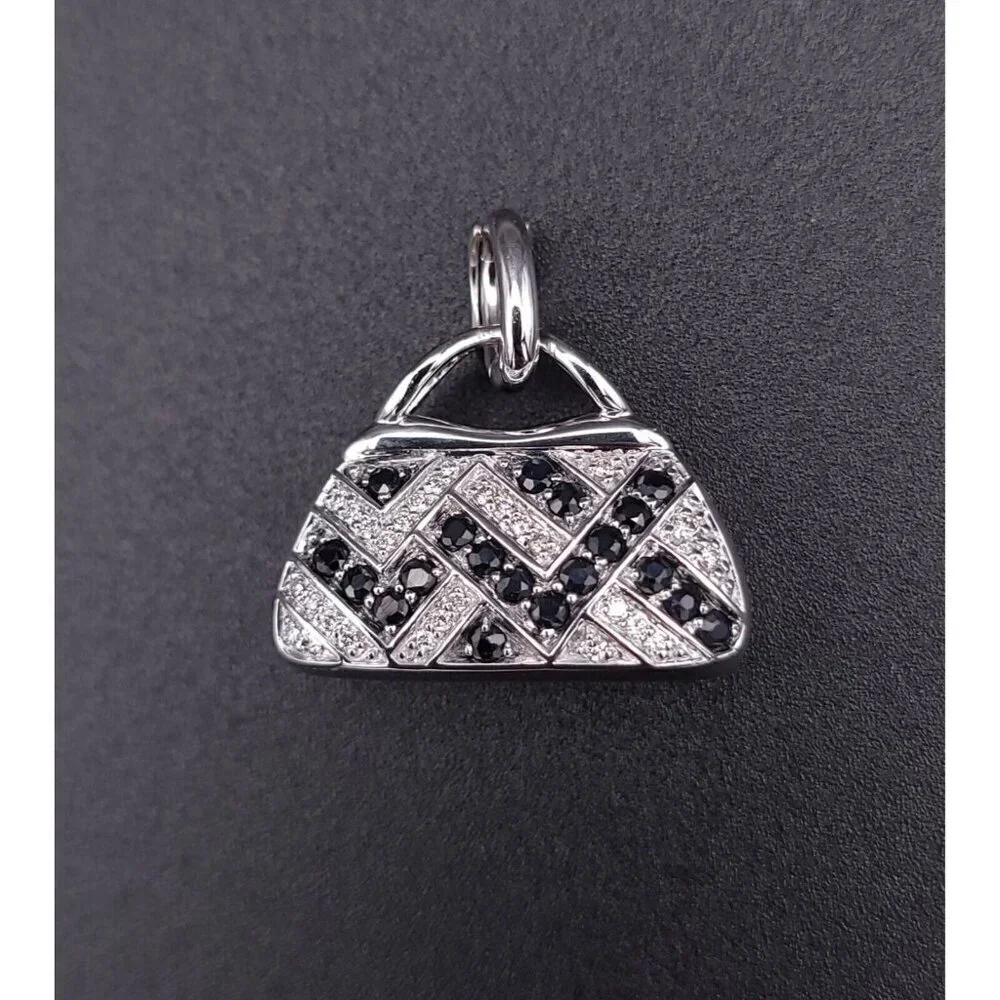 Mirabelle 18kt White Gold Diamond and Sapphire Purse Charm Pendant with Enhancer